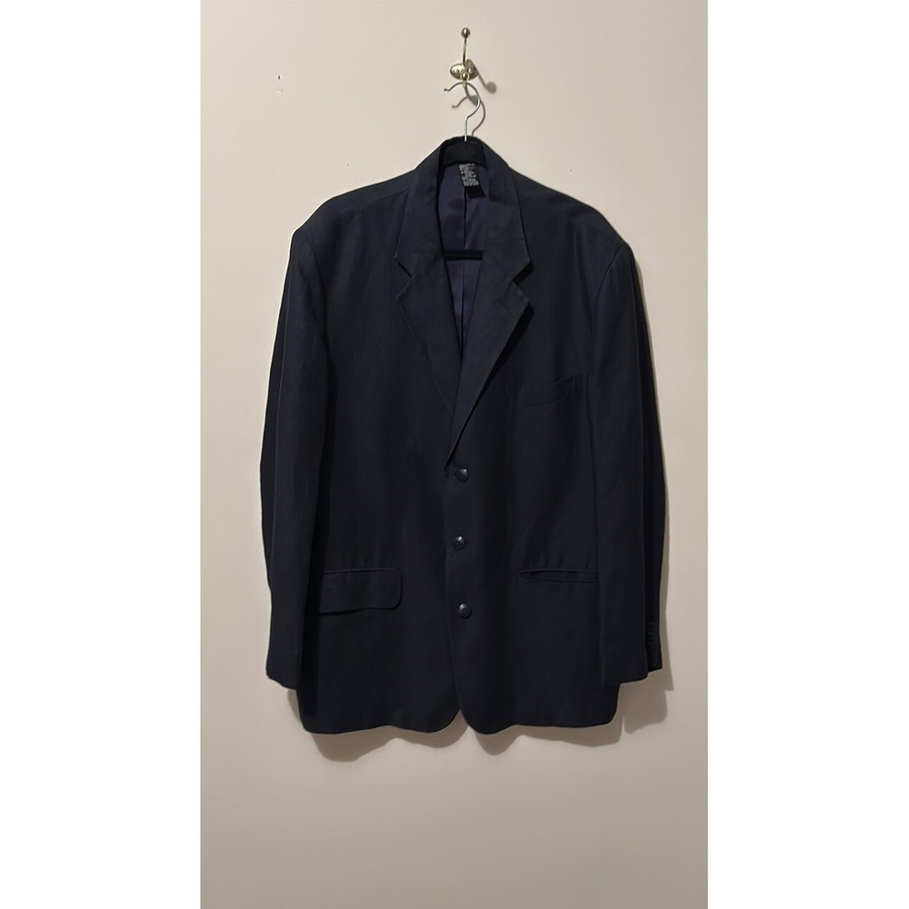Claiborne Linen Sport Coat Suit Jacket  Men's 42R Deep Navy Business Italian